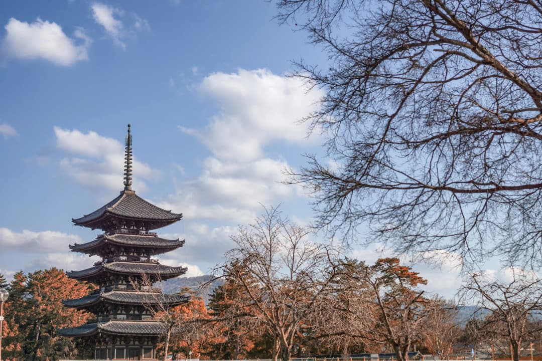 Suma Dera temple with wooden ancient pagoda in autumn